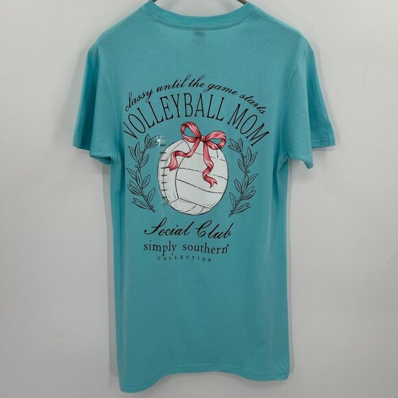 Simply Southern Short Sleeve T-Shirt sz M Aqua Blue Volleyball Mom Tee NWT - Picture 1 of 6